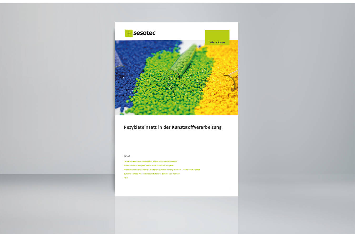 Das neue White Paper von Sesotec: Geballte Informationen über den „Rezyklateinsatz in der Kunststoffverarbeitung“ (Bild: Sesotec GmbH)