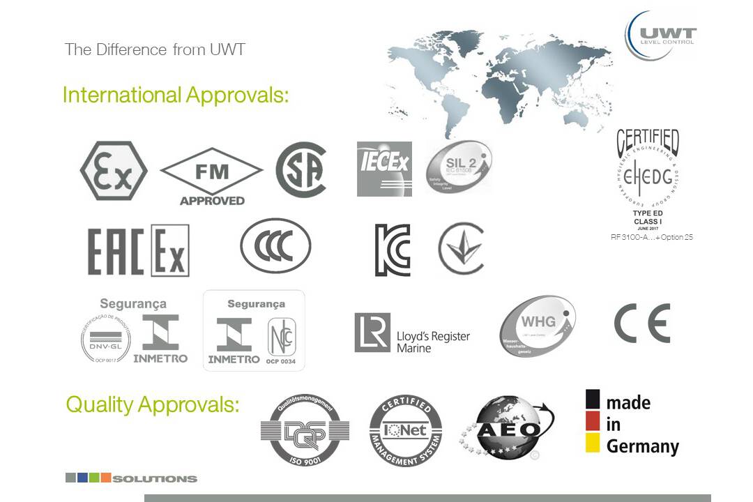 Internationale Zulassung der UWT - Produkte -ob ATEX, ISO 9001, oder andere wichtige Zulassungen
UWT kann einiges bieten