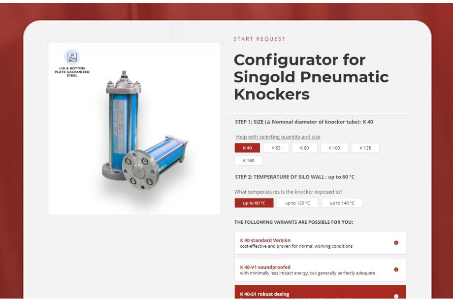 singold gerätetechnik introduces innovative online configurator Find the right knocker simply, quickly and efficiently. This onlinetool guides the customer step by step through all the relevant query parameters. 